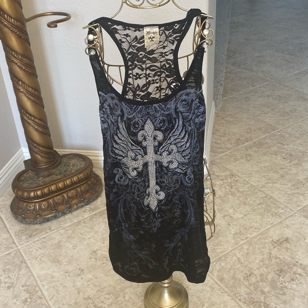 Black Razor back Tank Top with stones